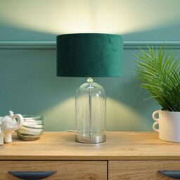 ValueLights Jessy Chrome Glass Table Lamp With Forest Green Shade in Silver - thumbnail 4