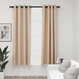 Berkfield Home Linen-Look Blackout Curtains with Grommets 2pcs Beige 140x175cm - Size: 140x175 cm