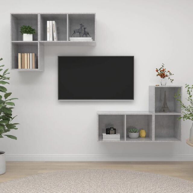 Berkfield Home Wall-mounted TV Cabinets 4 pcs Concrete Grey Engineered Wood - image 1