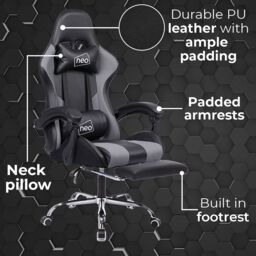 Neo GTB Gaming Chair with Massage & Footrest in Grey - thumbnail 5