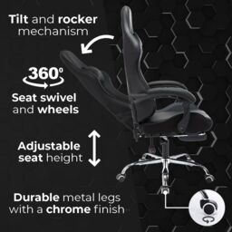 Neo GTB Gaming Chair with Massage & Footrest in Grey - thumbnail 4