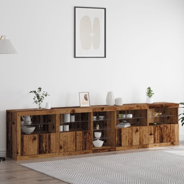 Berkfield Home Sideboard with LED Lights Old Wood 283x37x67 cm Engineered Wood in Brown - Size: 283 x 37 x 67 cm - image 1
