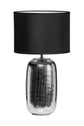 Orsina Chrome Finish Ceramic Base Table Lamp With Black Shade, Bedside Lamp, Desk Lamp With In-Line On/Off Switch