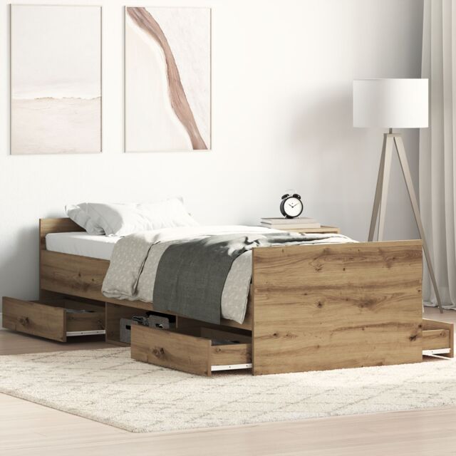 Berkfield Home Bed Frame without Mattress Artisan Oak 75x190 cm Engineered Wood in Beige - image 1