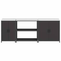 Berkfield Home with Shelf Other with Storage with Door 3 pcs Black Cold-rolled steel - thumbnail 9