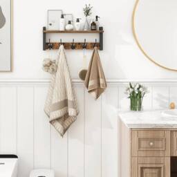 EONLION Wall Mounted Coat Rack 5 Hooks Rack Shelf in Brown - Size: 500mm - thumbnail 4