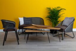 Orsina Durable Foundry Chair With Curved Legs, Industrial Design Comfortable Foundry Chair For Outdoor Sitting in Brown - thumbnail 2
