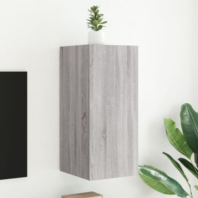 Berkfield Home TV Wall Cabinet with LED Lights Grey Sonoma 30.5x35x70 cm - image 1