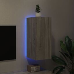 Berkfield Home TV Wall Cabinet with LED Lights Grey Sonoma 30.5x35x70 cm - thumbnail 4