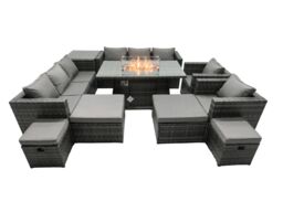 Fimous Rattan Garden Furniture Firepit Dining Set 12 Seater Lounge Sofa Table Set with side table 2 big Footstool in Dark Grey - thumbnail 1