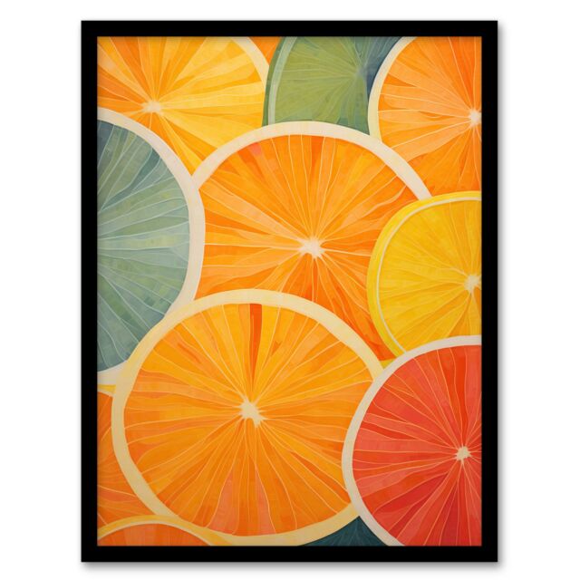 Artery8 Wall Art Print Citrus Bold Vibrant Rich Lemon Lime Orange Fruit Screen Risograph Artwork Spot Block Colour Retro Riso Kitchen Interior Design - image 1