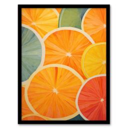 Artery8 Wall Art Print Citrus Bold Vibrant Rich Lemon Lime Orange Fruit Screen Risograph Artwork Spot Block Colour Retro Riso Kitchen Interior Design - thumbnail 1