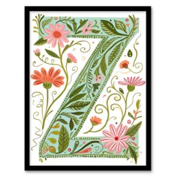 Artery8 Women's Wall Art Print Letter Z in Bright Watercolour Pretty Wildflowers Floral Word Art Framed - Size: A4 - thumbnail 1