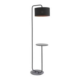 Loops Satin Black Floor Lamp with Side Table - 1750mm Height - 38cm Black Fabric Shade
