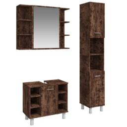 Berkfield Home 3 Piece Bathroom Cabinet Set Smoked Oak Engineered Wood in Brown - thumbnail 2