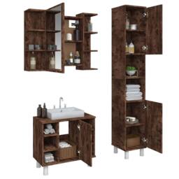 Berkfield Home 3 Piece Bathroom Cabinet Set Smoked Oak Engineered Wood in Brown - thumbnail 4