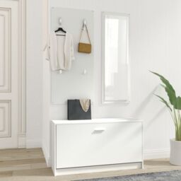 Berkfield Home 3-in-1 Shoe Cabinet Set White Engineered Wood - thumbnail 3