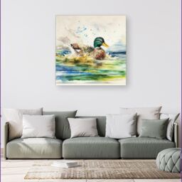 Warren Reed - Designer Splashing Mallard Watercolour Canvas in Brown - Size: w10 inch x h10 inch - thumbnail 4