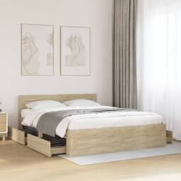 Berkfield Home Bed Frame with Headboard without Mattress Sonoma Oak 150x200 cm K in Brown - Size: King - thumbnail 2