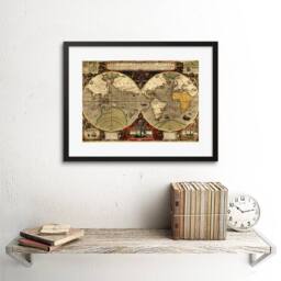 "Artery8 Map Antique Hemisphere Globe Worlds Home Decor 12x16"" Framed Art Print in Brown - Size: W12"" x H16""" - thumbnail 2