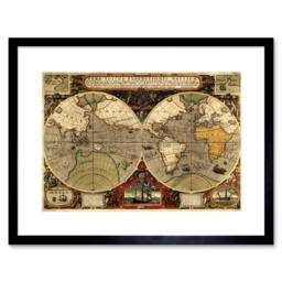 "Artery8 Map Antique Hemisphere Globe Worlds Home Decor 12x16"" Framed Art Print in Brown - Size: W12"" x H16""" - thumbnail 1