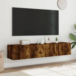 Berkfield Home TV Wall Cabinets with LED Lights 2 pcs Smoked Oak 80x35x31 cm in Brown - Size: 80 x 35 x 31 cm - thumbnail 4