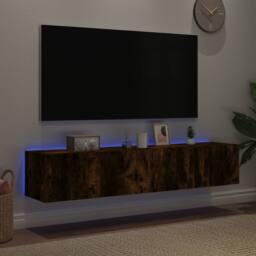 Berkfield Home TV Wall Cabinets with LED Lights 2 pcs Smoked Oak 80x35x31 cm in Brown - Size: 80 x 35 x 31 cm - thumbnail 3