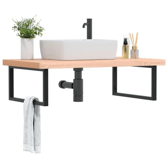Berkfield Home Basin Shelf Wall Mounted Steel & Solid Wood Beech in Brown - image 1