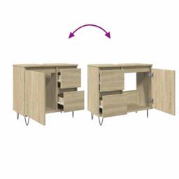 Berkfield Home Bathroom Cabinet Sonoma Oak 65x33x60 cm Engineered Wood in Light Oak - Size: 65 x 33 x 60 cm - thumbnail 7