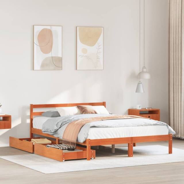 Berkfield Home Bed Frame without Mattress Wax Brown 120x190 cm Small Double Solid Wood Pine - image 1