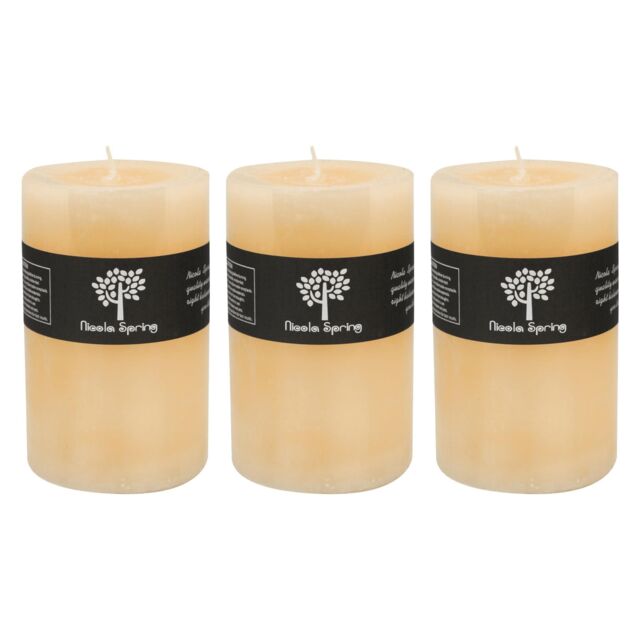 Nicola Spring Round Vanilla Pillar Candles - 110 Hours - Cream - Pack of 3 in Beige - image 1