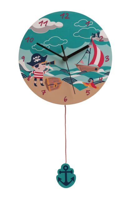 Orsina Pirate Wall Clock, Fun & Functional Kids Wall Clock, Mid-century Wall Clock, Modern Living Room Wall Clock in Blue - image 1