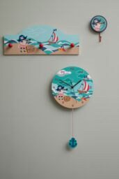 Orsina Pirate Wall Clock, Fun & Functional Kids Wall Clock, Mid-century Wall Clock, Modern Living Room Wall Clock in Blue - thumbnail 2