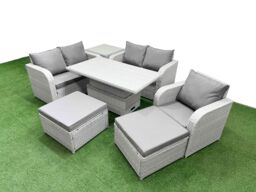 Fimous High Back Poly Rattan Garden Furniture Set w/ Reclining Chair Loveseat Sofa Adjustable Lifting Dining or Coffee Table Indoor Outdoor Patio Set - thumbnail 2