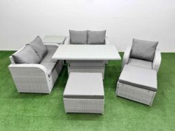 Fimous High Back Poly Rattan Garden Furniture Set w/ Reclining Chair Loveseat Sofa Adjustable Lifting Dining or Coffee Table Indoor Outdoor Patio Set - thumbnail 1