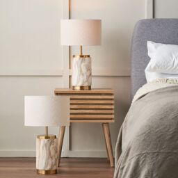 Ruma Set of 2 Carrara Natural Stone Effect Ceramic Table Lamp in Brown