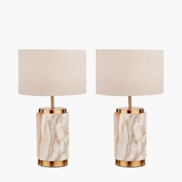 Ruma Set of 2 Carrara Natural Stone Effect Ceramic Table Lamp in Brown - thumbnail 5