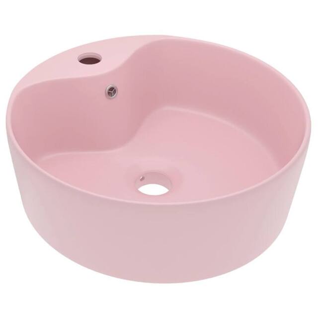 Berkfield Home Luxury Wash Basin with Overflow Matt Pink 36x13 cm Ceramic - image 1