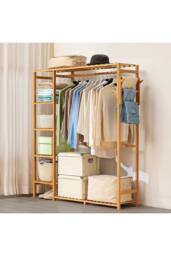 Wooden Garment Rack with Hanging Hooks in Brown - thumbnail 2
