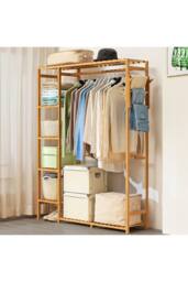 Wooden Garment Rack with Hanging Hooks in Brown