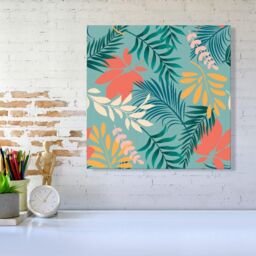 Warren Reed - Designer Abstract Bright Colorful Tropical Leaves Canvas in Blue - Size: w10 inch x h10 inch - thumbnail 2