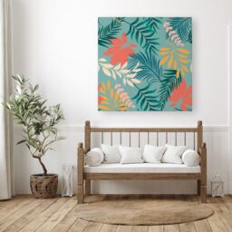 Warren Reed - Designer Abstract Bright Colorful Tropical Leaves Canvas in Blue - Size: w10 inch x h10 inch - thumbnail 3