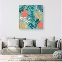 Warren Reed - Designer Abstract Bright Colorful Tropical Leaves Canvas in Blue - Size: w10 inch x h10 inch - thumbnail 4
