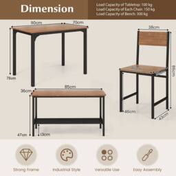Costway 4-Piece Dining Table Set Space-Saving Kitchen Table & Bench in Brown - thumbnail 2