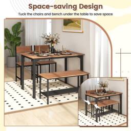 Costway 4-Piece Dining Table Set Space-Saving Kitchen Table & Bench in Brown - thumbnail 4