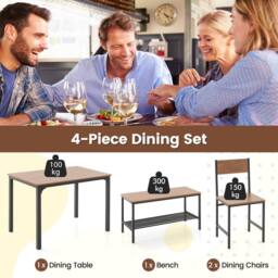 Costway 4-Piece Dining Table Set Space-Saving Kitchen Table & Bench in Brown - thumbnail 9