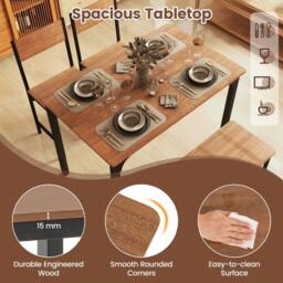 Costway 4-Piece Dining Table Set Space-Saving Kitchen Table & Bench in Brown - thumbnail 5