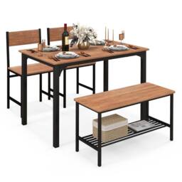 Costway 4-Piece Dining Table Set Space-Saving Kitchen Table & Bench in Brown - thumbnail 3