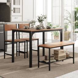 Costway 4-Piece Dining Table Set Space-Saving Kitchen Table & Bench in Brown - thumbnail 1