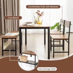 Costway 4-Piece Dining Table Set Space-Saving Kitchen Table & Bench in Brown - thumbnail 6